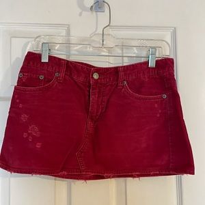 American Eagle Cranberry Distressed Corduroy Mini Skirt
